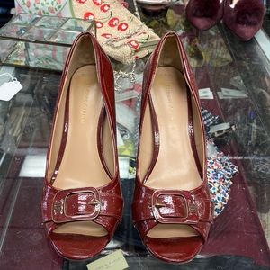Etienne Aigner Red Open Toe Buckle Heels - Sz 9